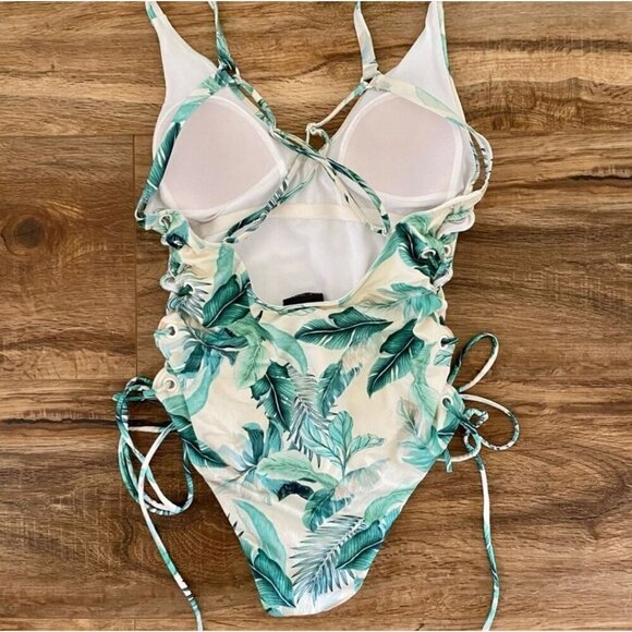LA Hearts ✦ Palm Leaf One Piece Swimsuit ✦ Tropical Print Lace-Up Sides Size M - Picture 5 of 11
